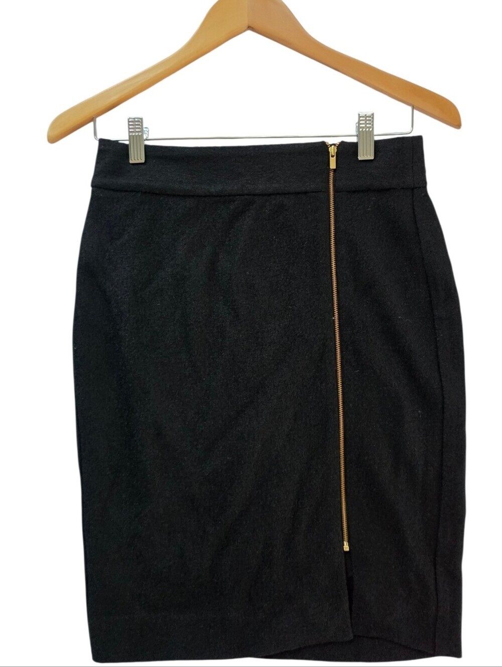 Banana Republic Black Viscose & Wool Pencil Skirt with Gold Zip Accent